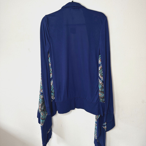 Vertigo Satin High Low Paisley Royal Blue Orange Long Sleeve Drape Cardigan S - Picture 10 of 15